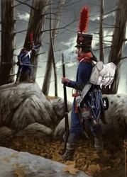 Primer Imperio: Fusil de infantería ligera del Gran Armee. Dibujo de Alessandro Lonati