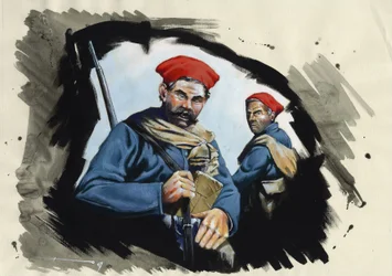 Primera Guerra Mundial 1914-1918: Soldados argelinos del ejército francés en una trinchera