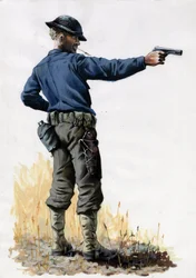 Primera Guerra Mundial 1914-1918: Soldado de infantería del ejército americano con una pistola en 1917 en el Frente Oeste. Dibujo de Alessandro Lonati