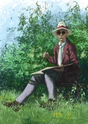 Hermann Hesse pintando en el jardín