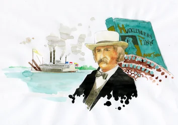 Retrato del escritor estadounidense Mark Twain (1835-1910) (Retrato del escritor estadounidense Mark Twain) Ilustración de Alessandro Lonati