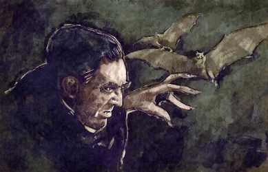 Retrato del actor húngaro Bela Lugosi como Conde Drácula (ilustración)