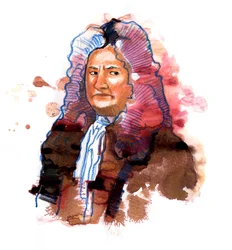 Retrato de Isaac Newton (1642-1727) filósofo, matemático, físico, alquimista, astrónomo y teólogo (Retrato de Isaac Newton físico y matemático inglés)