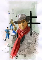 Retrato de Jean Moulin, miembro destacado de la Resistencia en Francia durante la Segunda Guerra Mundial Ilustración de Alessandro Lonati