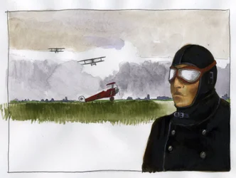 Retrato de Manfred von Richthofen apodado el barón rojo (1892-1918) aviador alemán (Retrato de Manfred von Richthofen, el barón rojo, piloto de caza alemán) Ilustración de Alessandro Lonati