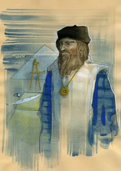 Retrato de Michel de Notre Dame (Nostradamus) astrólogo inglés - Retrato de Nostradamus, Michel de Notre Dame (1503-1566) astrólogo y médico francés Ilustración de Alessandro Lonati