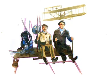 Retrato de Orville (1871-1948) y Wilbur Wright (1867-1912) pioneros americanos de la aviación (Wright brothers, Orville and wilbur American brothers, inventors, and aviation pioneers)