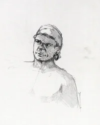 Retrato de pirata (corsario) o busto de marinero. Dibujo de Alessandro Lonati.