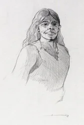 Retrato de pirata (corsario) o busto de marinero. Dibujo de Alessandro Lonati.
