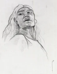 Retrato de pirata (corsario) o busto de marinero. Dibujo de Alessandro Lonati.