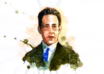 Retrato del físico atómico y nuclear danés Niels Bohr (1885-1962) (físico danés Niels Bohr) Ilustración de Alessandro Lonati