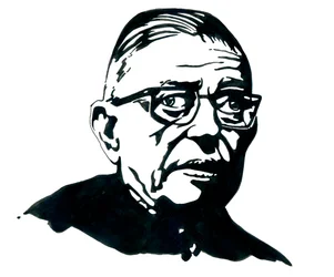 Retrato del escritor, filósofo y dramaturgo francés Jean-Paul (Jean Paul) Sartre Dibujo