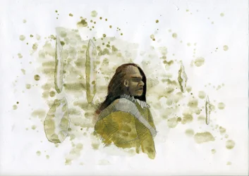Prehistoria: El hombre de Neandertal con herramientas de sílex Ilustración de Alessandro Lonati