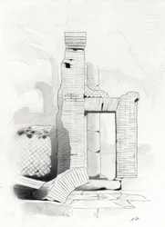 Ruinas de la época romana en Roma, Foro (foro romano) Dibujo de Alessandro Lonati.
