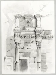 Ruinas de la época romana en Roma, Foro (foro romano) Dibujo de Alessandro Lonati.