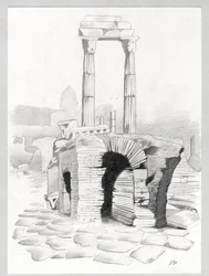 Ruinas de la época romana en Roma, Foro (foro romano) Dibujo de Alessandro Lonati.