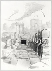 Ruinas de la época romana en Roma, Foro (foro romano) Dibujo de Alessandro Lonati.