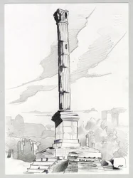 Ruinas de la época romana en Roma, Foro (foro romano) Dibujo de Alessandro Lonati.