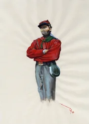 Segundo Imperio (1852-1870): Unificación italiana (Risorgimento), oficial voluntario del ejército garibaldino conocido como "camisa roja" luchador por la causa de Giuseppe Garibaldi (1807-1882) en Italia.