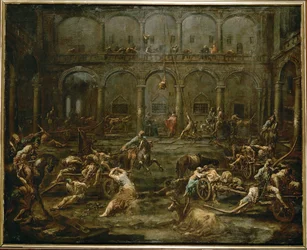 Llegada de los galeotes a la prisión de Génova (pintura sobre lienzo)
