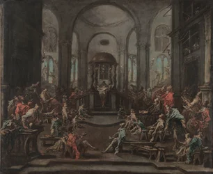 Interior de una sinagoga, c.1725-35 (óleo sobre lienzo)