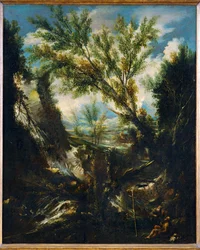 Paisaje tormentoso con el profeta Elías y San Jerónimo, padre de la Iglesia (pintura sobre lienzo)
