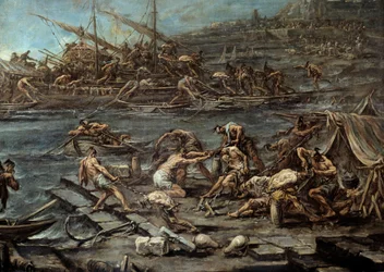 El embarque de los galeotes en el puerto de Génova (detalle)