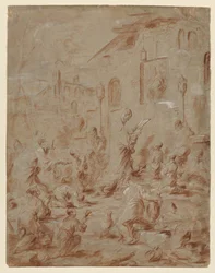 Fieles en un santuario callejero, 1730-40