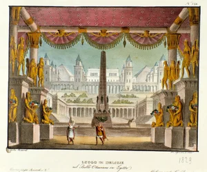Un lugar delicioso: vista desde el interior de un templo con estatuas Escenografía para el ballet 