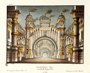 Un templo en la época de Genghis Khan Escenografía para el ballet “Genis-Kan” del coreógrafo italiano Giovanni Galzerani (1828)
