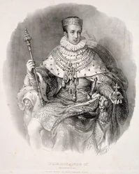Fernando I (1793-1875), rey de Lombardía-Venecia, con vestiduras de Estado, de «Coronación de Su Majestad Imperial y Real Fernando I, rey del Reino Lombardo-Véneto», publicado en 1838