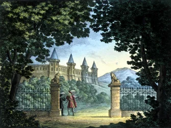Escenografía de Sanquirico para la ópera “Anna Bolena” de Gaetano Donizetti. Teatro Carcano, Milán