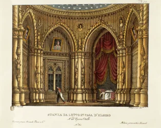 El dormitorio de Elmire (o Elmiro). Escenografía para la ópera «Otello» de Gioachino Rossini (1816), basada en la obra de William Shakespeare «Otelo o el moro de Venecia», 1830