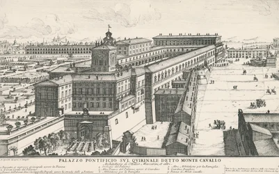 Palacio del Papa en la colina del Quirinal, también conocido como Monte Cavallo, dibujo y grabado de Alessandro Specchi (1668-1729), Italia