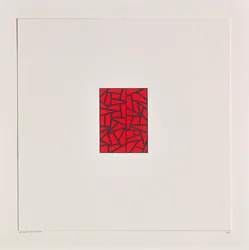 Red Bits on White, 2021 (esmalte sobre cartulina)