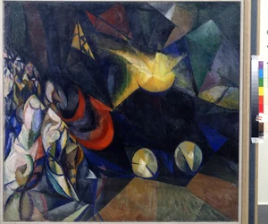 Máquina de vapor. Pintura de Alexander Konstantinovich Bogomazov (1880-1930). Óleo sobre tela