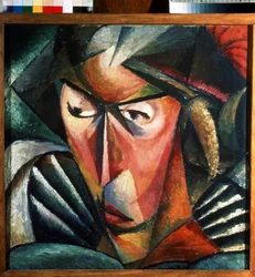 Retrato de la esposa del artista. Pintura de Alexander Konstantinovich Bogomazov (1880-1930). Óleo sobre lienzo, 57 x 57 cm