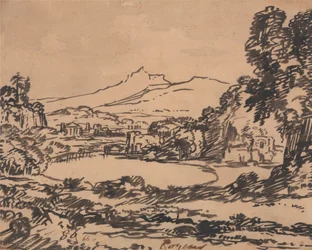 Paisaje con un Lago y Montaña Distante