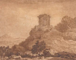 Paisaje con un templo en ruinas