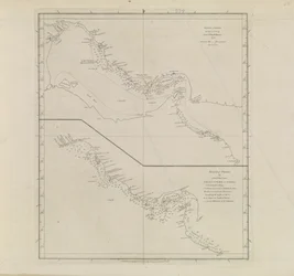 Plans of Ports, Dalrymple, Alexander publicado en 1791 ID Número 41167-2001 Una carta plana de parte del Golfo de Persia, parcialmente corregida por el Teniente Edward Harvey 1778