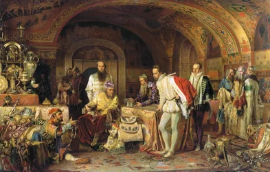 Iván IV de Rusia muestra sus tesoros al embajador de la reina Isabel I de Inglaterra, 1875