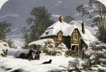 Regresando a casa a través de la nieve (grabado)