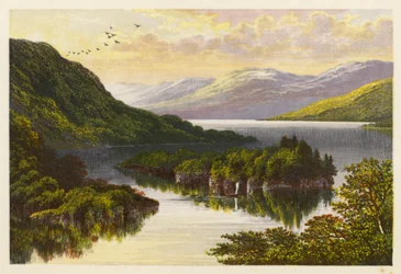 Paisajes de lagos escoceses: Loch Katrine (litografía en color)