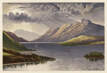 Paisajes de lagos escoceses: Loch Lomond (litografía en color)