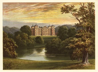 Vista de Kimberley Hall, Norfolk, Inglaterra. 1880 (grabado)