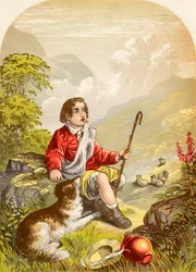 El pastorcillo en el Valle de la Humillación, de El progreso del peregrino de John Bunyan, publicado c.1880