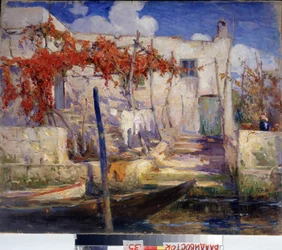 El paisaje. Paisaje. En el Sur. Pintura de Alexander Fyodorovich Gaush (1873-1947), óleo sobre lienzo, arte ruso, principios del siglo XX. Galería Estatal de Arte de Primorsk, Vladivostok (Rusia).