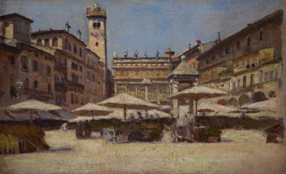 Piazza delle Erbe en Verona, c.1900 (óleo sobre lienzo)