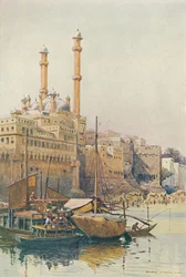 Los Ghats bajo la Mezquita de Aurangzeb, Benarés, c1880 1905