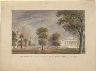 CT de New Haven. Yale College y State House en 1830